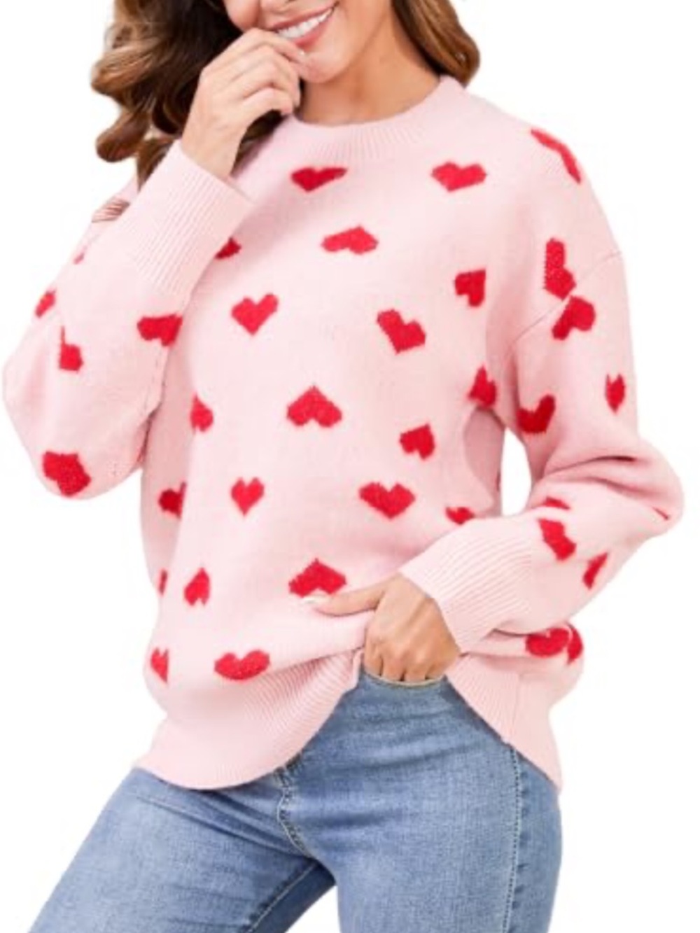 Amazon Gihou Heart Crew Neck Sweater Size XL NWOT